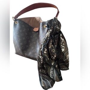 Vintage Paisley Sheer Scarf Brown Neutral Boho Hair Neck Wrap